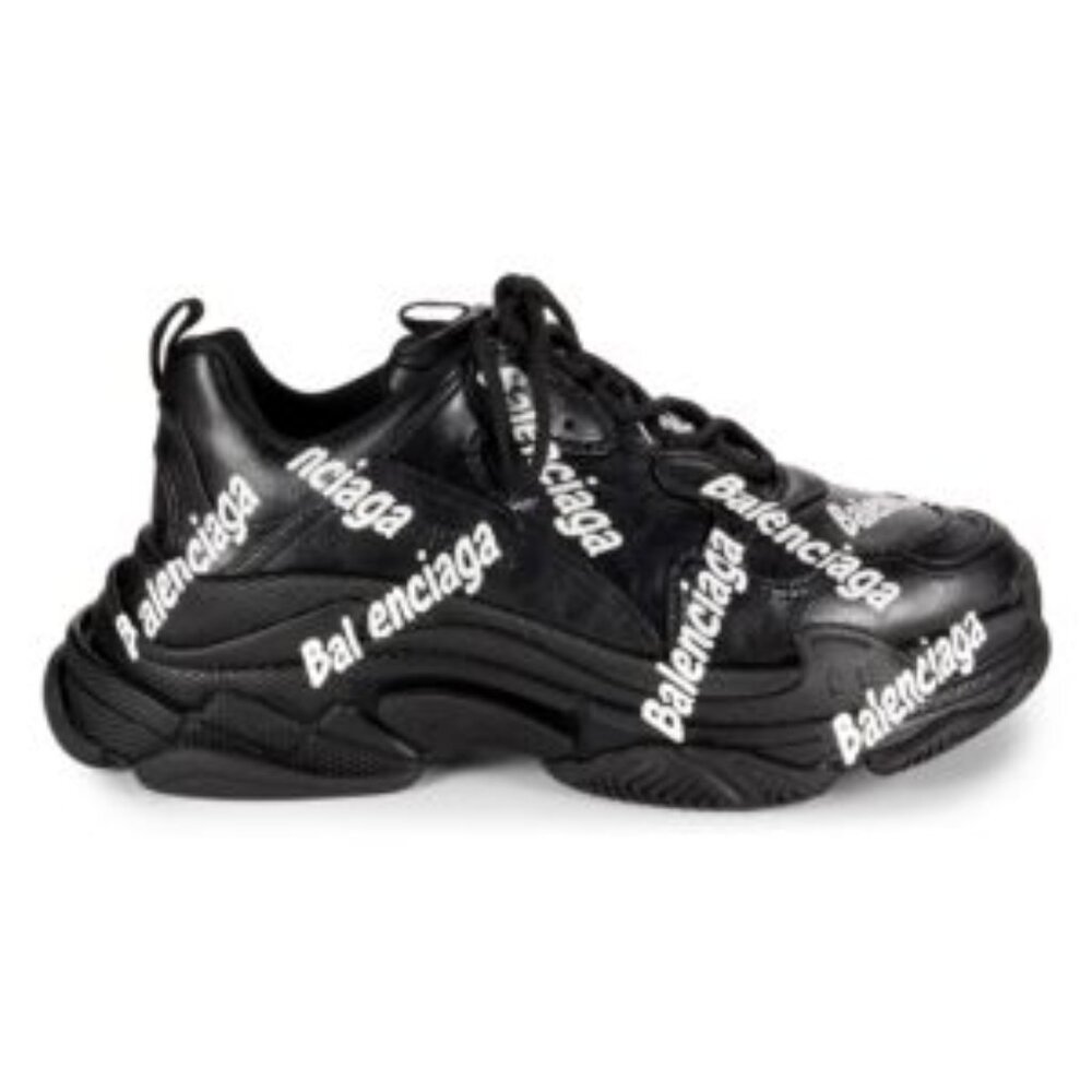 NIB Balenciaga Triple S Logo Low Top Chunky Sneakers Black Sz 6 EUR 36